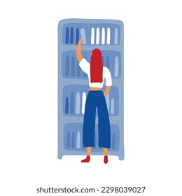 Bookstore people composition with doodle style human character with books on blank background vector illustration