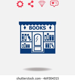 Bookstore vector icon on grey background.