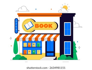 Bookstore Vector Illustration Featuring a School Library Room for Studying, Reading, Education, Self Development, and Literature in a Flat Background