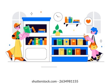 Bookstore Vector Illustration Featuring a School Library Room for Studying, Reading, Education, Self Development, and Literature in a Flat Background