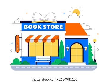 Bookstore Vector Illustration Featuring a School Library Room for Studying, Reading, Education, Self Development, and Literature in a Flat Background