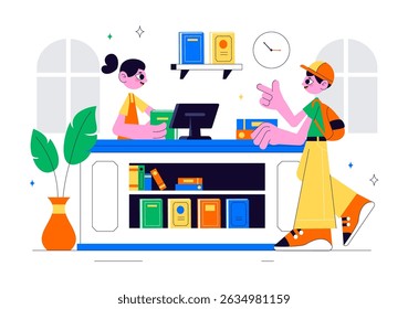 Bookstore Vector Illustration Featuring a School Library Room for Studying, Reading, Education, Self Development, and Literature in a Flat Background