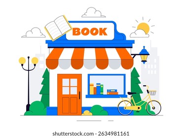 Bookstore Vector Illustration Featuring a School Library Room for Studying, Reading, Education, Self Development, and Literature in a Flat Background