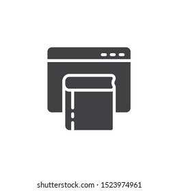 Bookstore website vector icon. E-learning filled flat sign for mobile concept and web design. Web page with book glyph icon. Symbol, logo illustration. Vector graphics