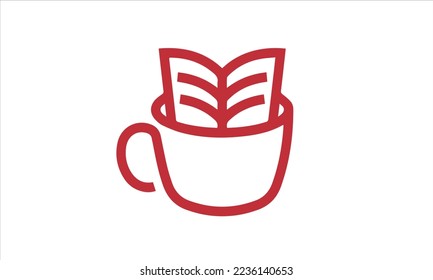 
Book-themed coffee cup. Drink coffee read book on white background