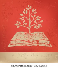 Book,tree car on red background,poster grunge design