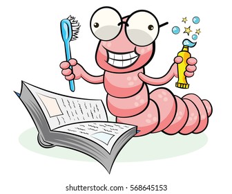 Bookwork and tooth brush cartoon drawings