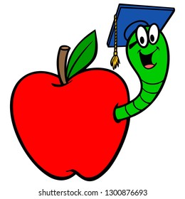 Bookworm in Apple - A vector cartoon illustration of a Bookworm in an Apple.