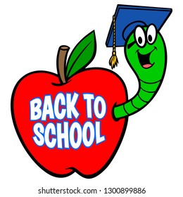 Bookworm Back to School Sign - A vector cartoon illustration of a Bookworm Back to School Sign.