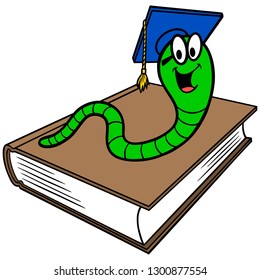 Bookworm and Book - A vector cartoon illustration of a Bookworm and a book.