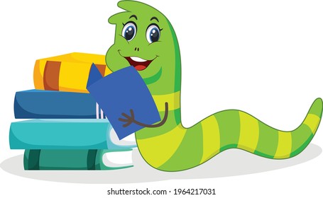 Bookworm Cartoon vector art and illustration