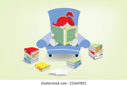 Bookworm reading a book on the blue armchair