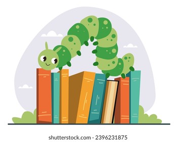 Bookworm worm book library education knowledge concept. Vector flat graphic design illustration
