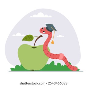 Bookworm worm book library education knowledge concept. Vector flat graphic design illustration