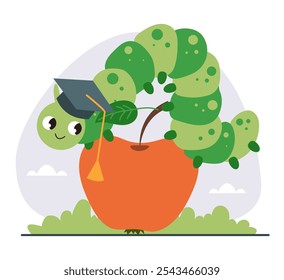 Bookworm worm book library education knowledge concept. Vector flat graphic design illustration