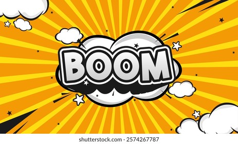 Boom 3D Cartoon pop art design with cloud and funny background