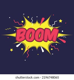 Bringen Sie eine erstaunliche Comic-Textsprechblase hervor. Comic Effects Lettering Illustration.Comic Vektorgrafik Boom Illustration Explosionen. Comics Boom. Comic Speech Bubble mit Expression Text.