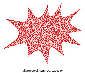 Boom Bang collage of circle dots in various sizes and color tones. Dots are organized into boom bang vector collage. Dotted vector illustration.