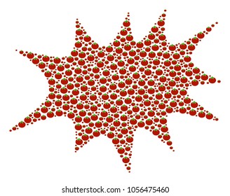 Boom Bang collage of tomato. Vector tomato vegetable objects are grouped into boom bang figure. Vegetable vector design concept.