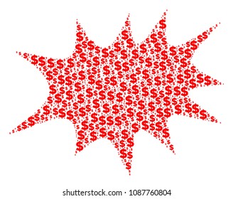 Boom bang composition of dollars and sphere dots. Vector banking pictograms are composed into boom bang mosaic.