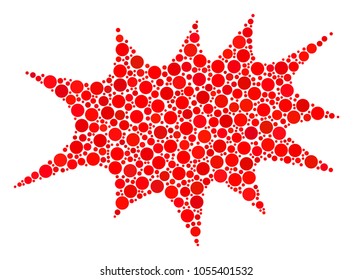 Boom Bang composition of round dots in various sizes and color tones. Circle elements are composed into boom bang vector illustration. Vector illustration.