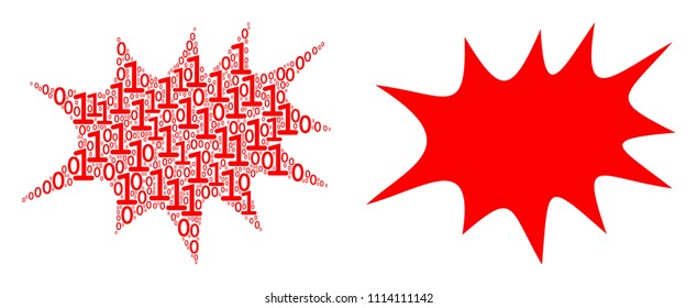 Boom bang mosaic icon of binary digits in various sizes. Vector digits are scattered into boom bang collage design concept.