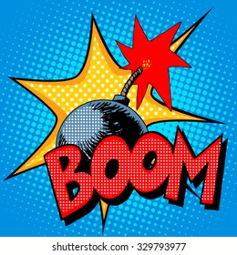 Boom Bomb Blast Comic Pop Art Retro Style. Terrorism Is A Danger Of Destruction