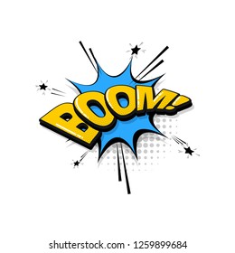 Boom bomb comic text collection sound effects pop art style. Set vector speech bubble with word and short phrase cartoon expression illustration. Comics book colored background template.