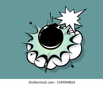 Boom bomb retro comic text speech bubble pop art. Cartoon halftone vector background. Vintage comic book font explosion. Boom! Comic speech bubble retro halftone design.