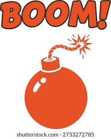 BOOM! bomb typography design vector illustration for comic book sound effect explosion and funny cartoon humor on transparent background.
