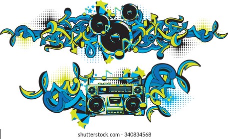 Boom box and loudspeakers in graffiti style