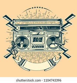 Boom box monochrome musical emblem