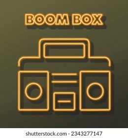 boom box neon sign, modern glowing banner design, colorful modern design trends on black background. Vector illustration.