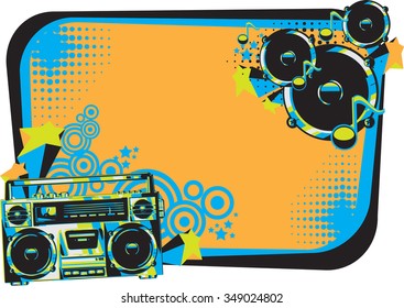 Boom box and speakers in graffiti style