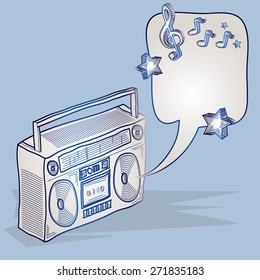 Boom box and speech bubble doodles design