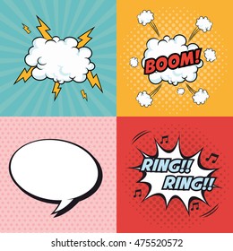 boom bubble ring cloud thunder explosion cartoon pop art comic retro communication icon. Colorful design. Vector illustration