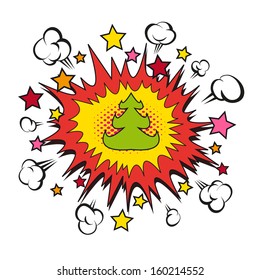 Boom Christmas tree, comic book art,  vector illustration