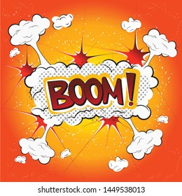 Boom, colorful speech bubble and explosions in pop art style. Elements of design comic books.Vector illustration 