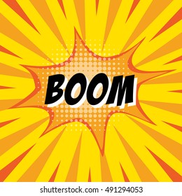 BOOM, colorful speech bubble and explosions in pop art style. Elements of design comic books.Vector illustration