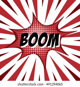 BOOM, colorful speech bubble and explosions in pop art style. Elements of design comic books.Vector illustration