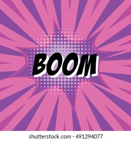 BOOM, colorful speech bubble and explosions in pop art style. Elements of design comic books.Vector illustration