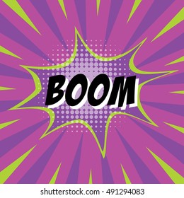 BOOM, colorful speech bubble and explosions in pop art style. Elements of design comic books.Vector illustration