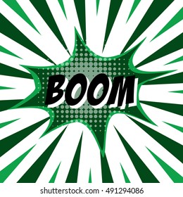 BOOM, colorful speech bubble and explosions in pop art style. Elements of design comic books.Vector illustration