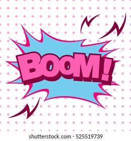 BOOM, colorful speech bubble and explosions in pop art style. Elements of design comic books.Vector illustration.