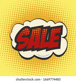 Auge el estilo retro de texto de burbuja de historietas. Diseño de estilo de arte pop en banner de venta