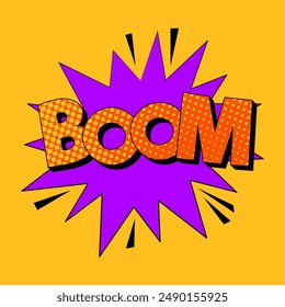 BOOM comic book bubble in trendy pop art style. Bright cartoon message