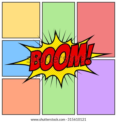 Boom Comic Book Cartoon Background Though Speech Scream Bubble Effects Onomatopoeia