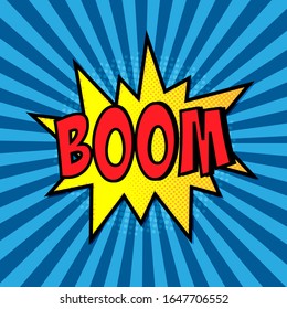 Boom. Explosión de historietas. ilustración vectorial azul
