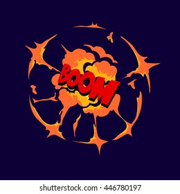 Boom. Comic book explosion. Hand drawn vector illustration