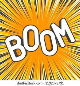 Boom comic explosions template. Decorative backgrounds with flash from the bomb explosive. Funny cartoon explosion. Speech bubble with text. Vector illustration in flat style. EPS 10.
